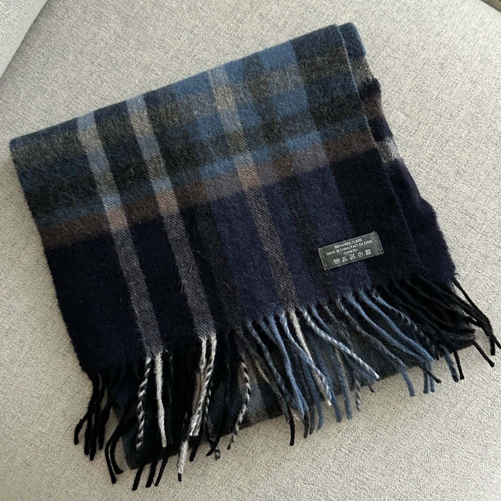 Plaid Blue Wool Scarf